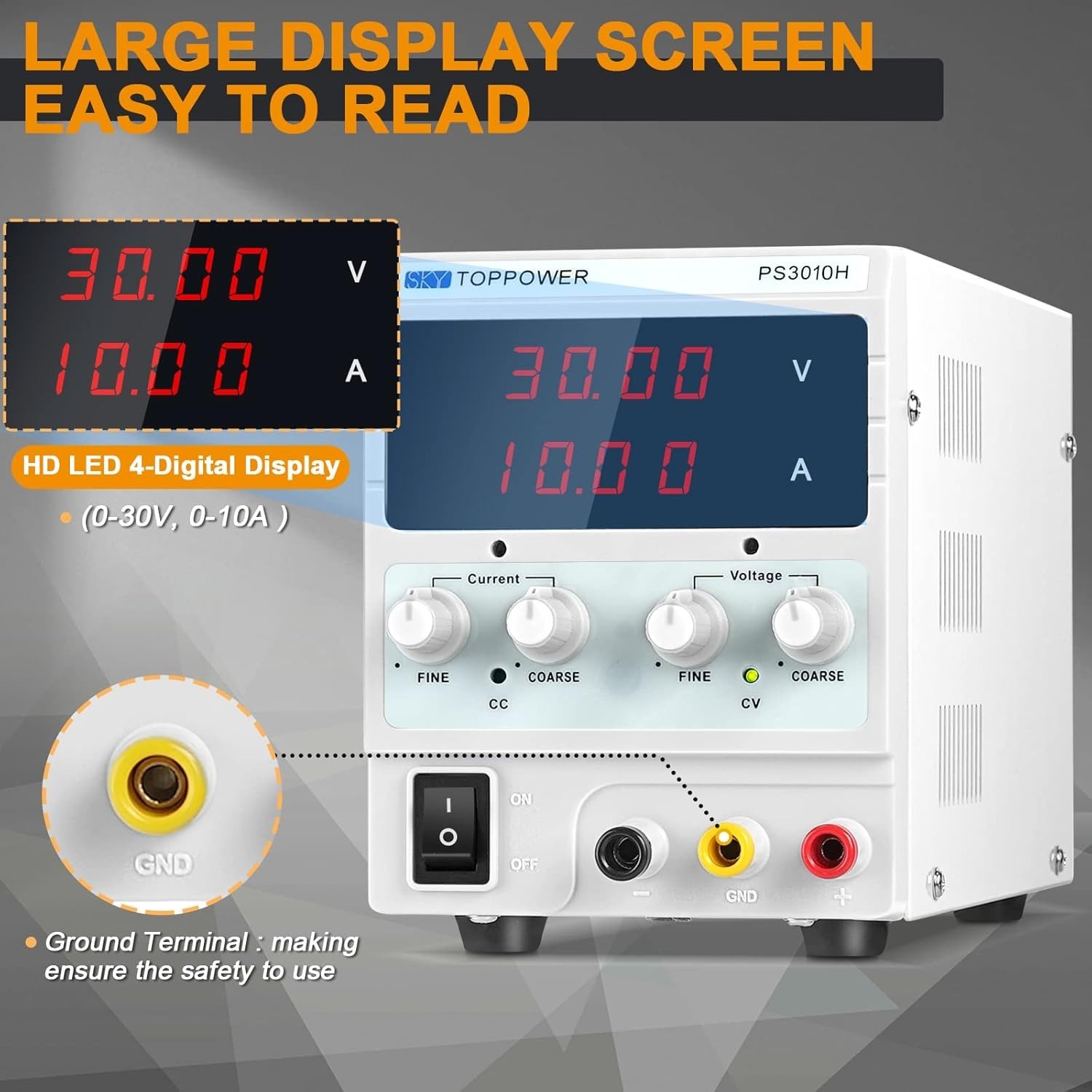 DC Power Supply Variable,0-30V 0-10A Adjustable Regulated Bench Lab Power wit...