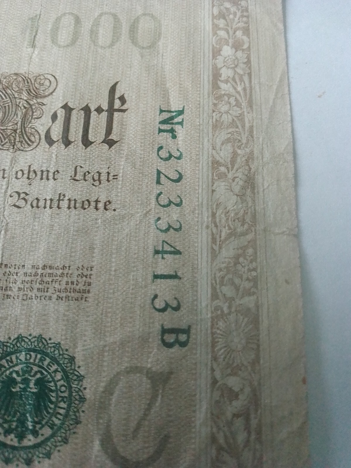BANKNOTE 1000 Mark Green Marking