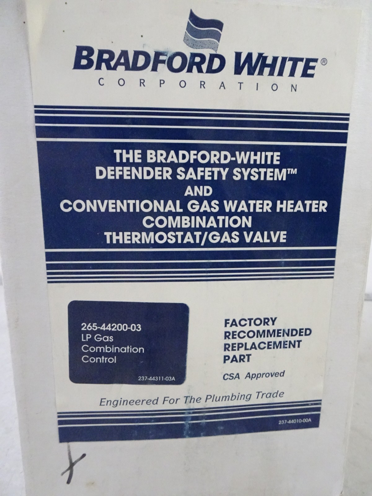 265-43707-01 222- 43707-01A Bradford White Water Heater Gas Valve (New)