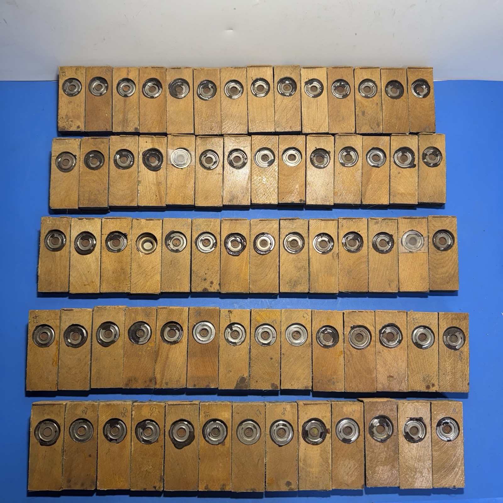 Lot of 69 Vintage Pipe Organ Wooden Action Blocks w Metal Bushing AS-IS