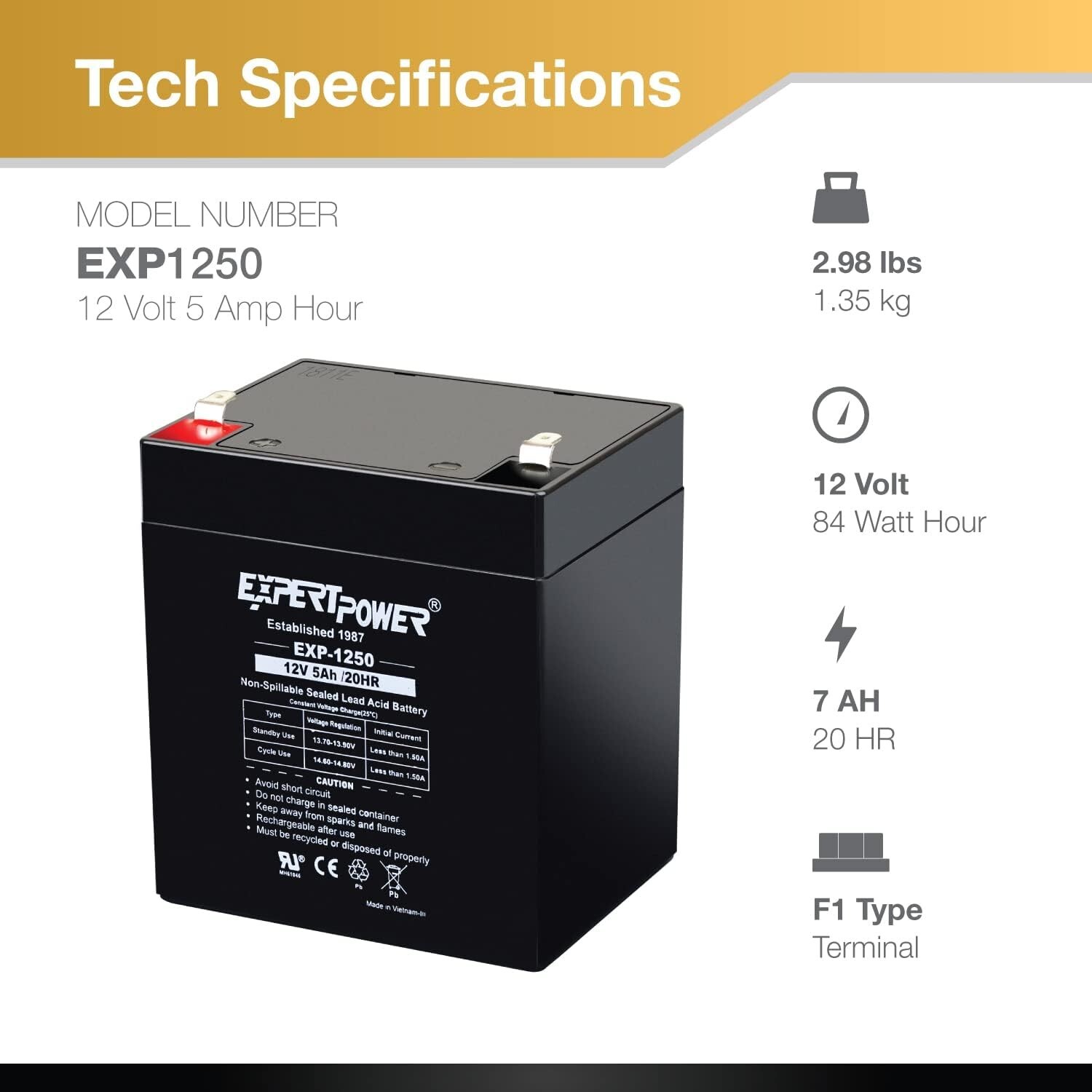 ExpertPower 12V 5AH SLA Battery Replacement for Enduring 6-DW-5