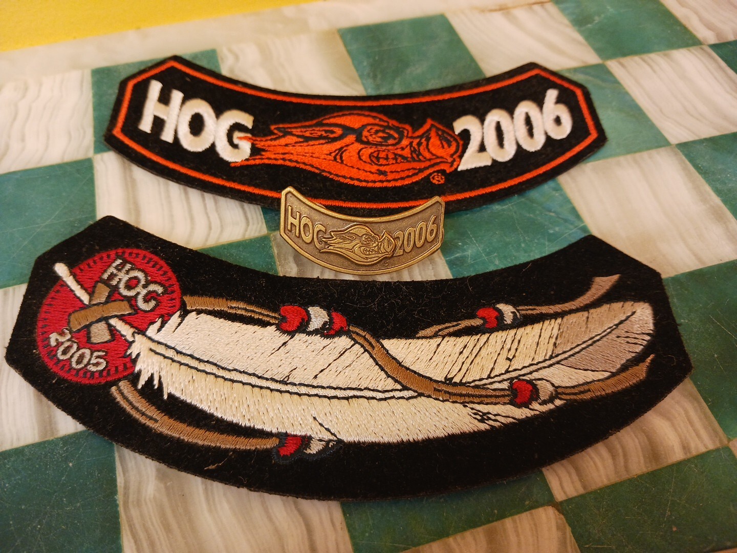 Harley HOG Motorcycle Souvenir Patch and Pin Lot (3) Pieces Vintage 2006