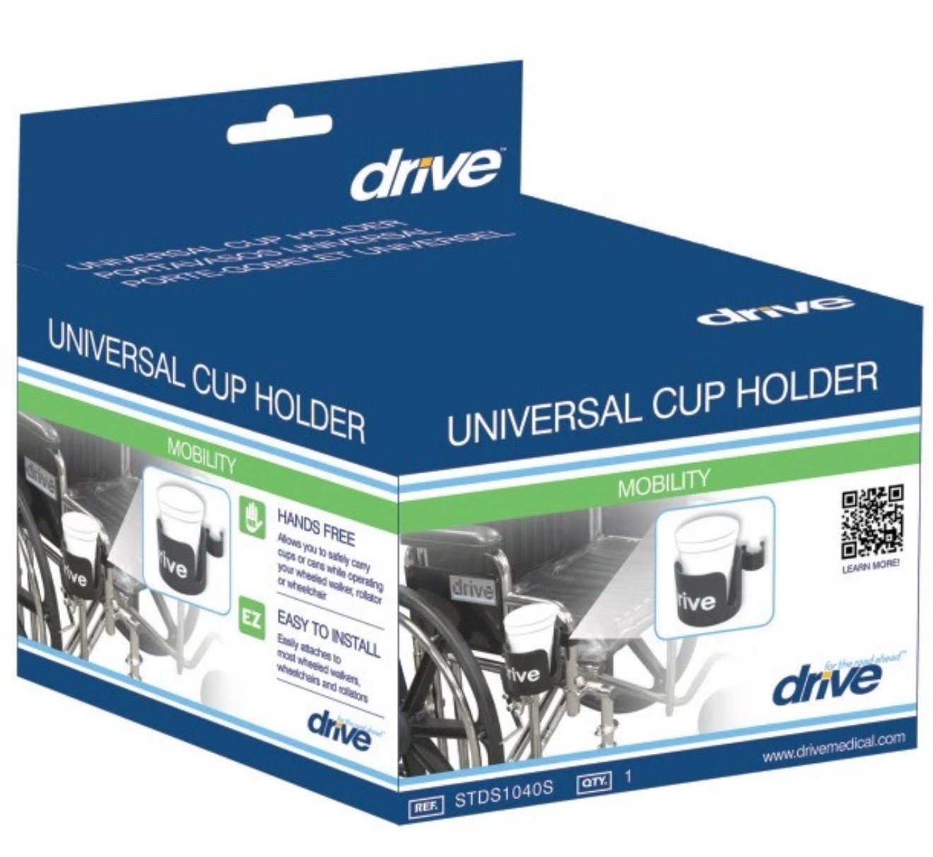 (2 Pack) Drive Medical Universal Clamp-On Cup Holder Walker Rollator Wheelchair