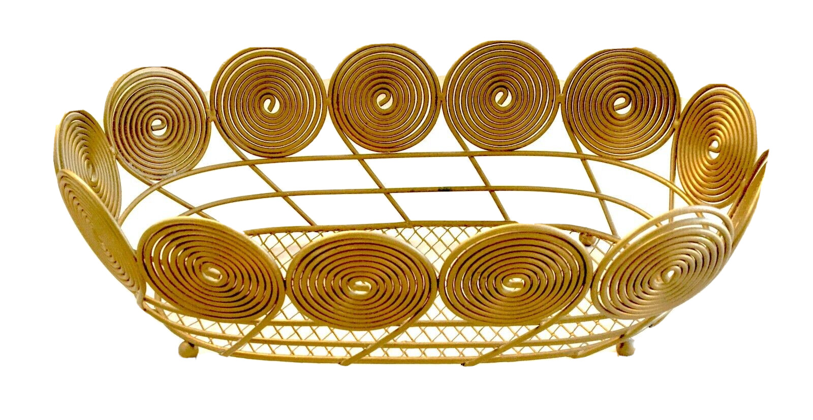 Vintage MCM Gold Toned Spiral Wire Table-Top Basket, 12" x 7" x 4"