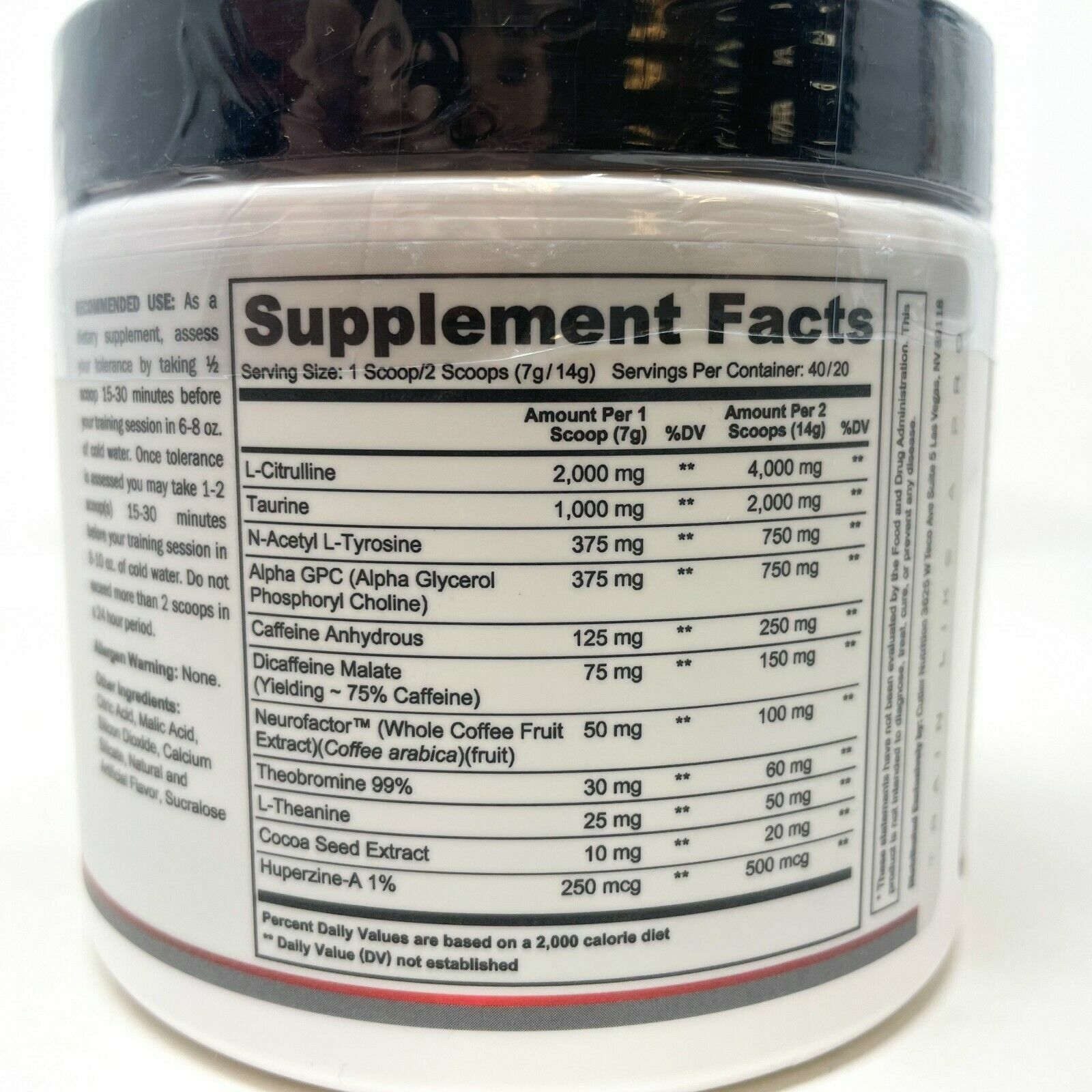 Cutler Nutrition PREVAIL 40 Serving Nootropics Pre-Workout Focus Energy
