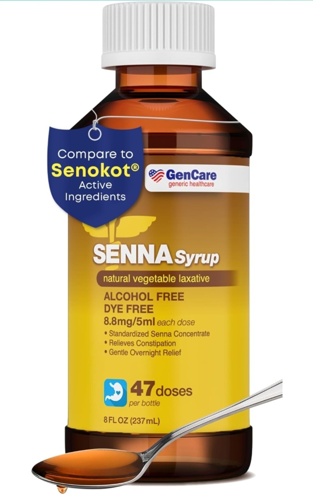 GenCare - Senna Syrup Liquid Laxative (8 Fl Oz Bottle) All Natural Vegetable...