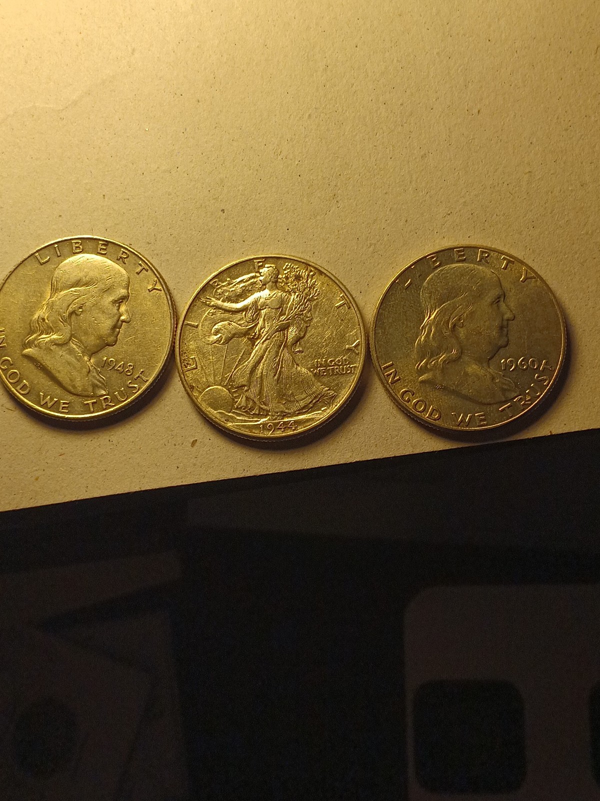 LOT OF 3 -1 Walking Liberty, 2 Franklin Half Dollars , AU-  90% Silver