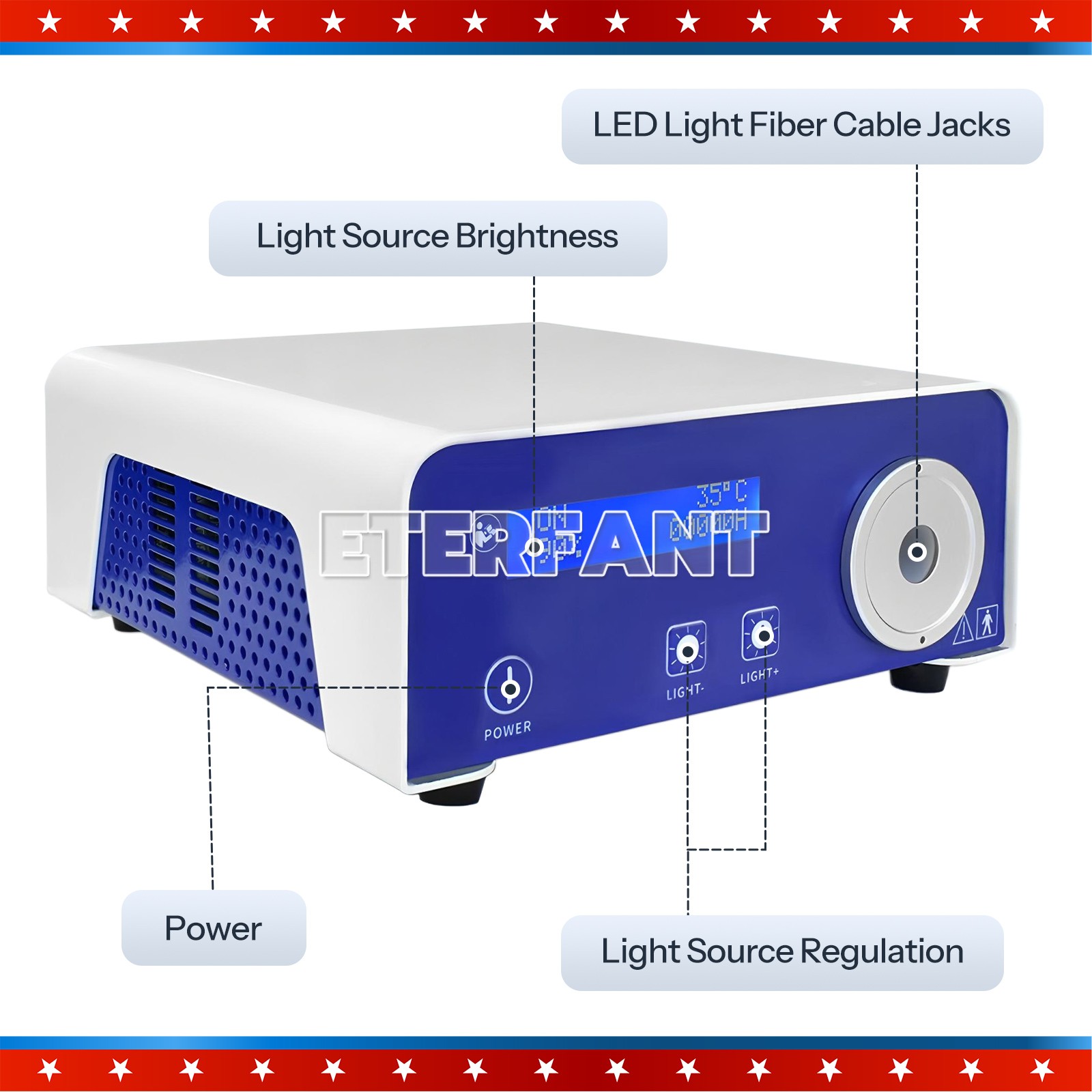 ETERFANT Medical 80W LED Cold Light Source for Endoscopy ENT Laparoscopic Camera