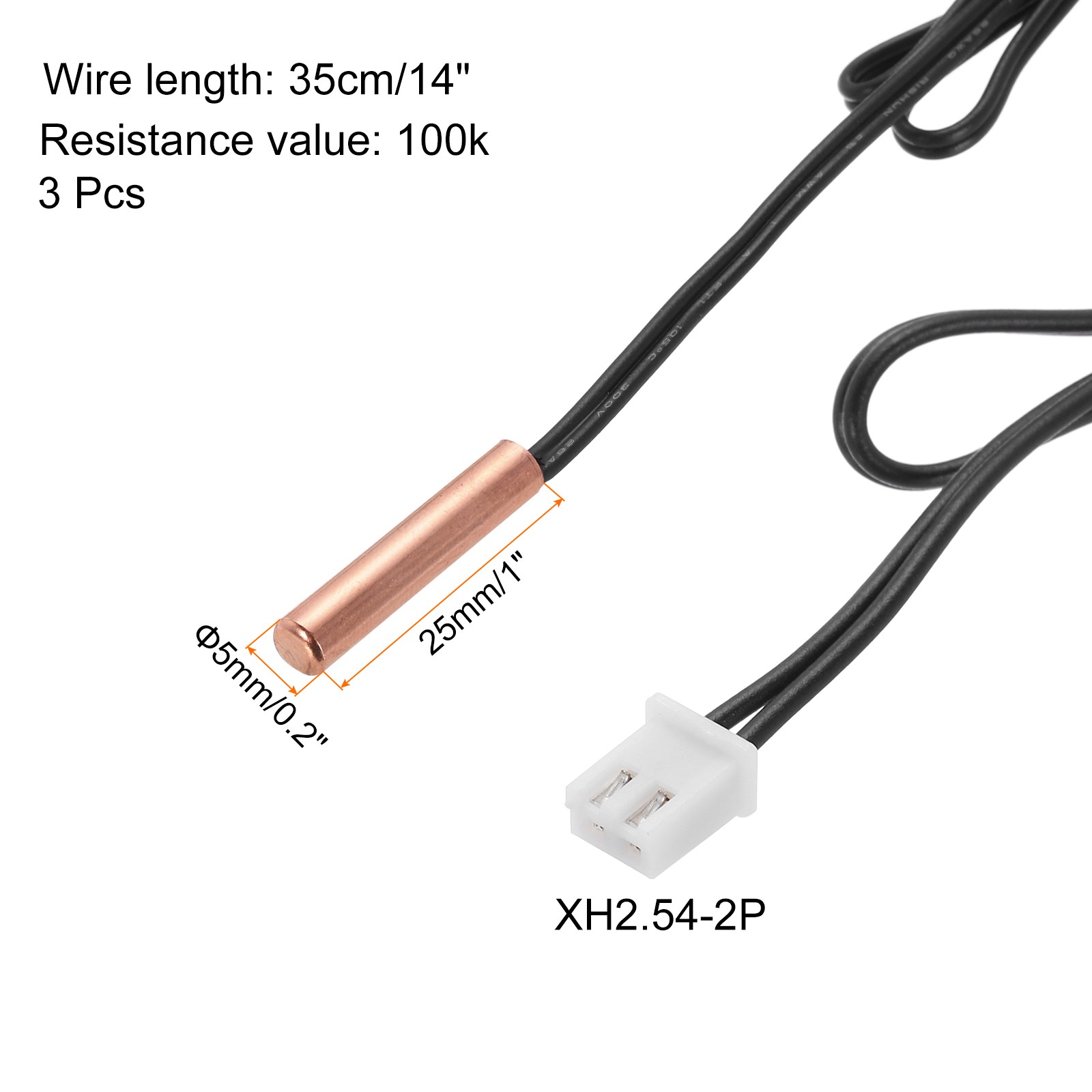 3 Pcs 100K NTC Thermal Sensor Probe,Copper Temp Sensor Probe 14 Inch