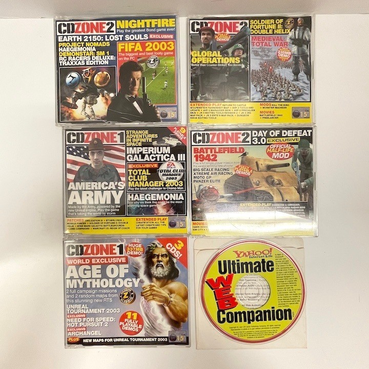 5 Vintage PC Zone CD Zone Demos Disks and Yahoo Ultimate Web Companion Untested