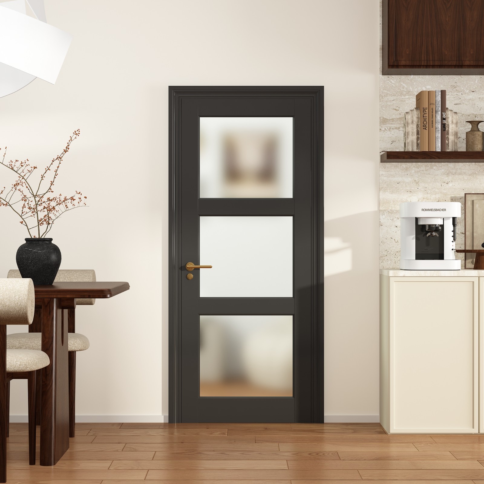 32''x80'' 3-Lite Frosted Glass Interior Door MDF Preassembled Closet Bath No HW