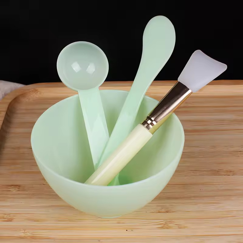 3 in 1 Face Mask Mixing Green Bowl Set Facial Care Tool Sets Silicone DIY