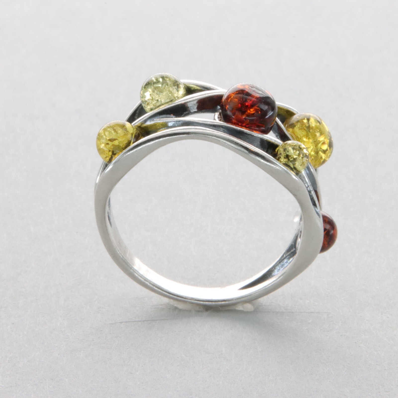 Round Multi-Color BALTIC AMBER Rectangle Ring - 925 STERLING SILVER Poland #87e