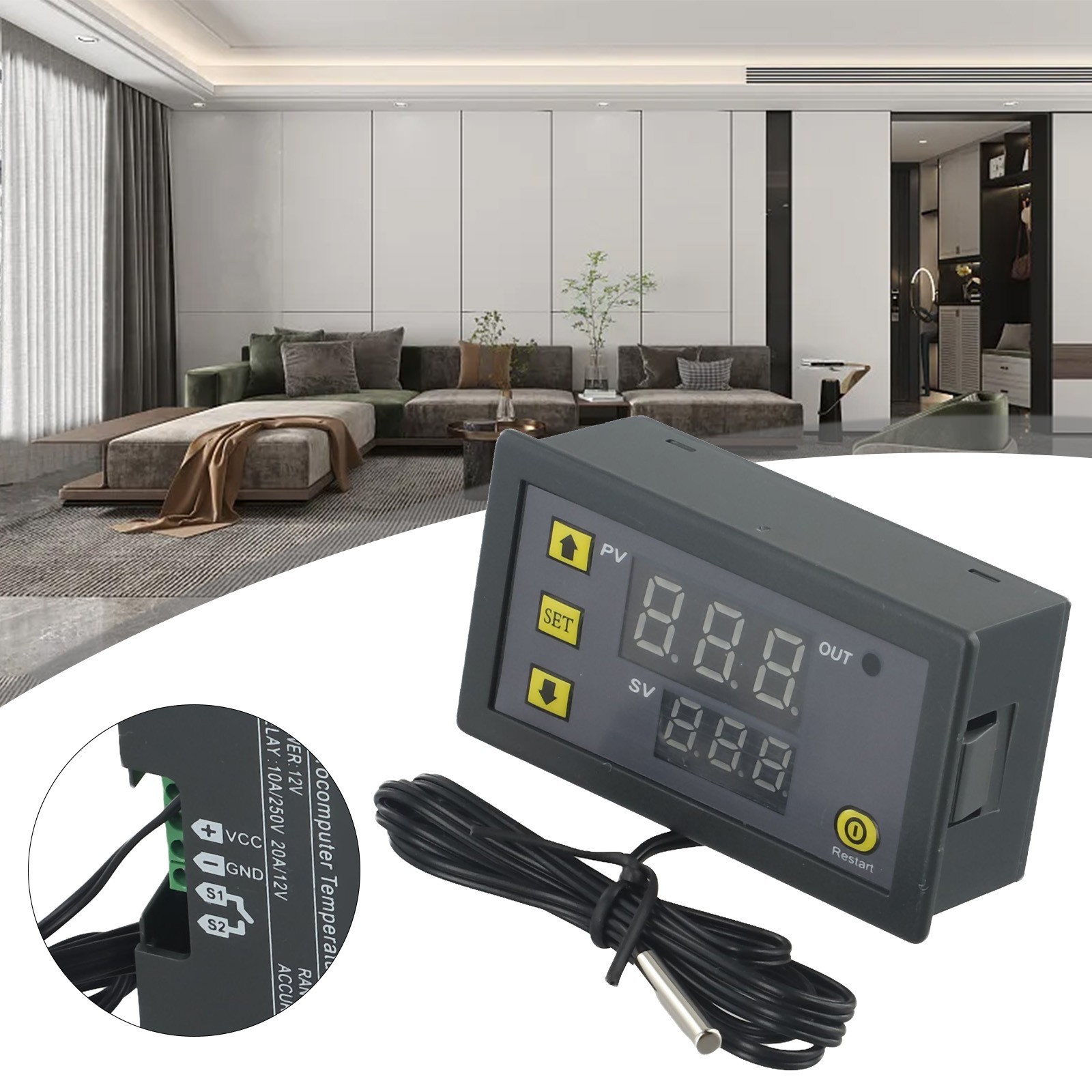 20A Digital Temperature Controller Thermostat Meter Temp Sensor Switch Red+Blue