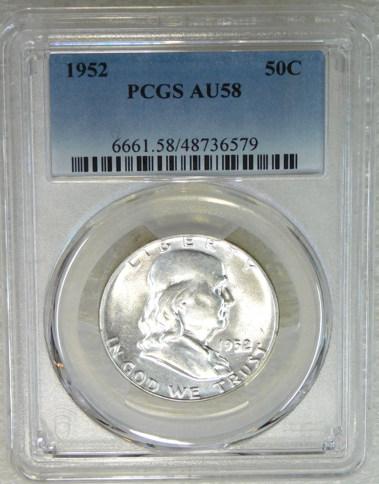 1952 Franklin Half Dollar PCGS AU58 90% FBL Frosty Just Graded New Holder #J287A