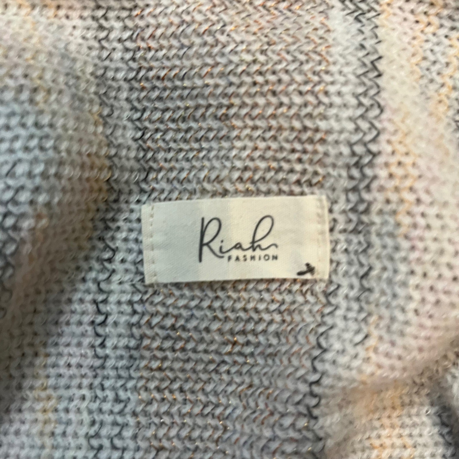 Riah Fashion Tan Pastel Striped Fringe Knit Poncho Wrap Shimmer One Size