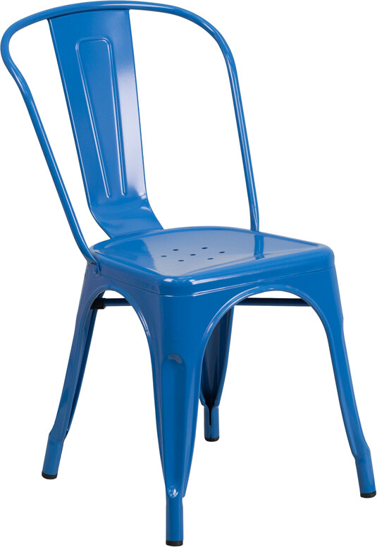 Industrial Style Blue Metal Restaurant Chair - Outdoor Cafe Bistro Chair