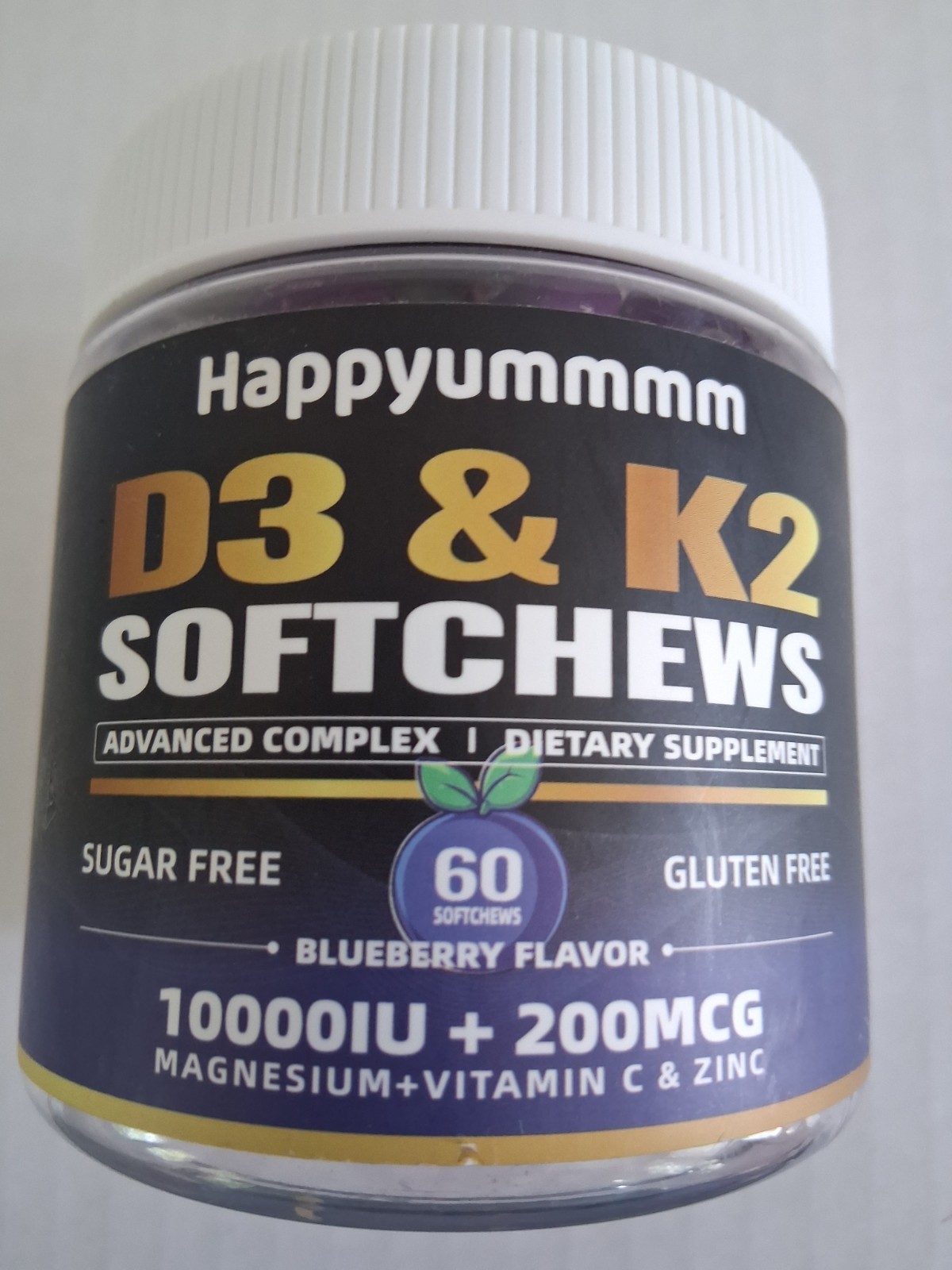 HAPPYUMMMM D3 & K2 SOFTCHEWS BLUEBERRY (60) SUGAR & GLUTEN FREE SUPPLEMENTS