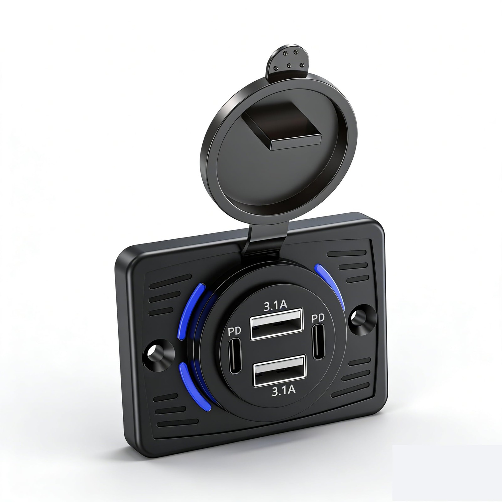 12V USB Outlet Wall Mount for RV, Dual USB C PD & Dual USB A QC 4 Port Fast C...