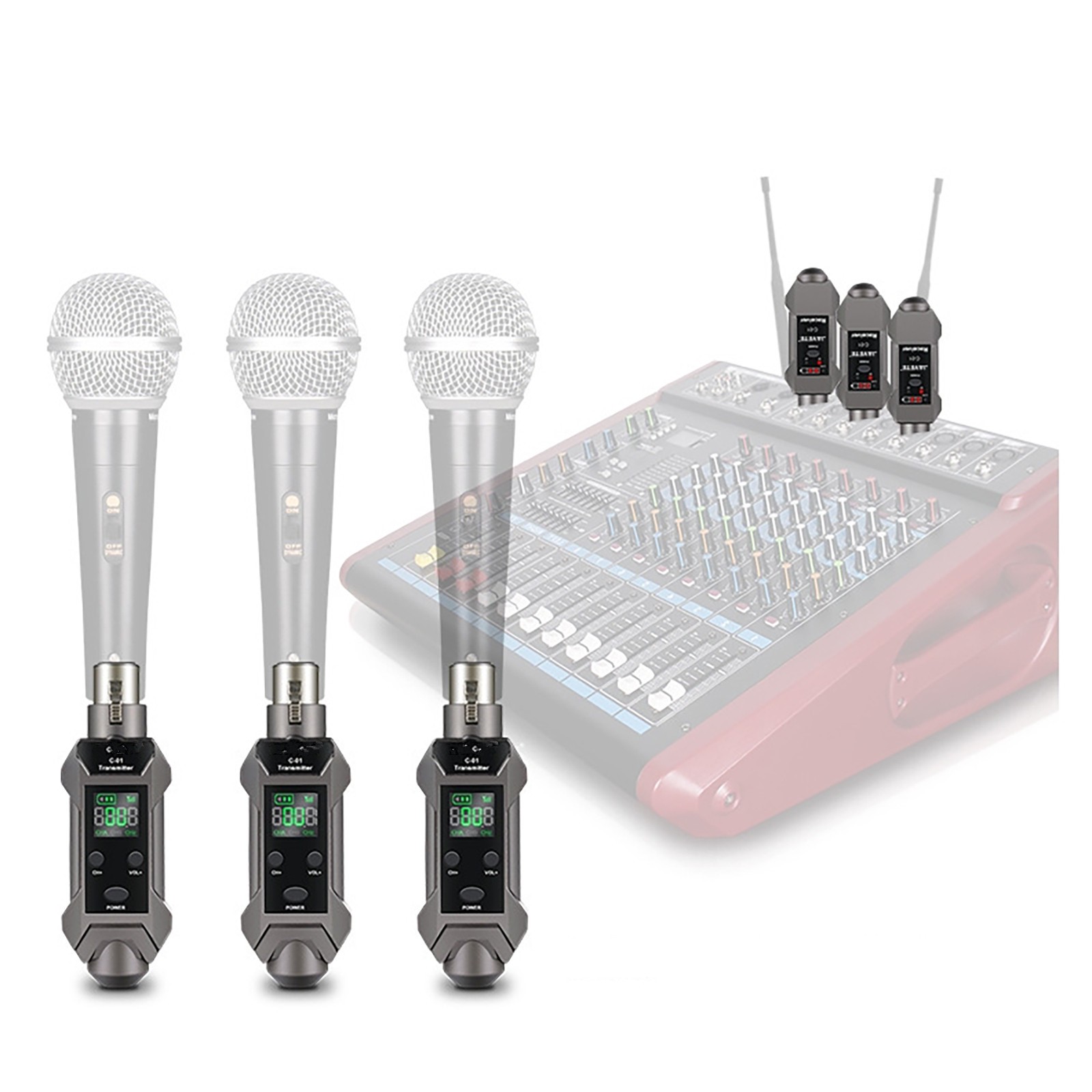 Plug-on Microphone Wireless System XLR Transmitter+ Receiver + 6.35mm Adapter b