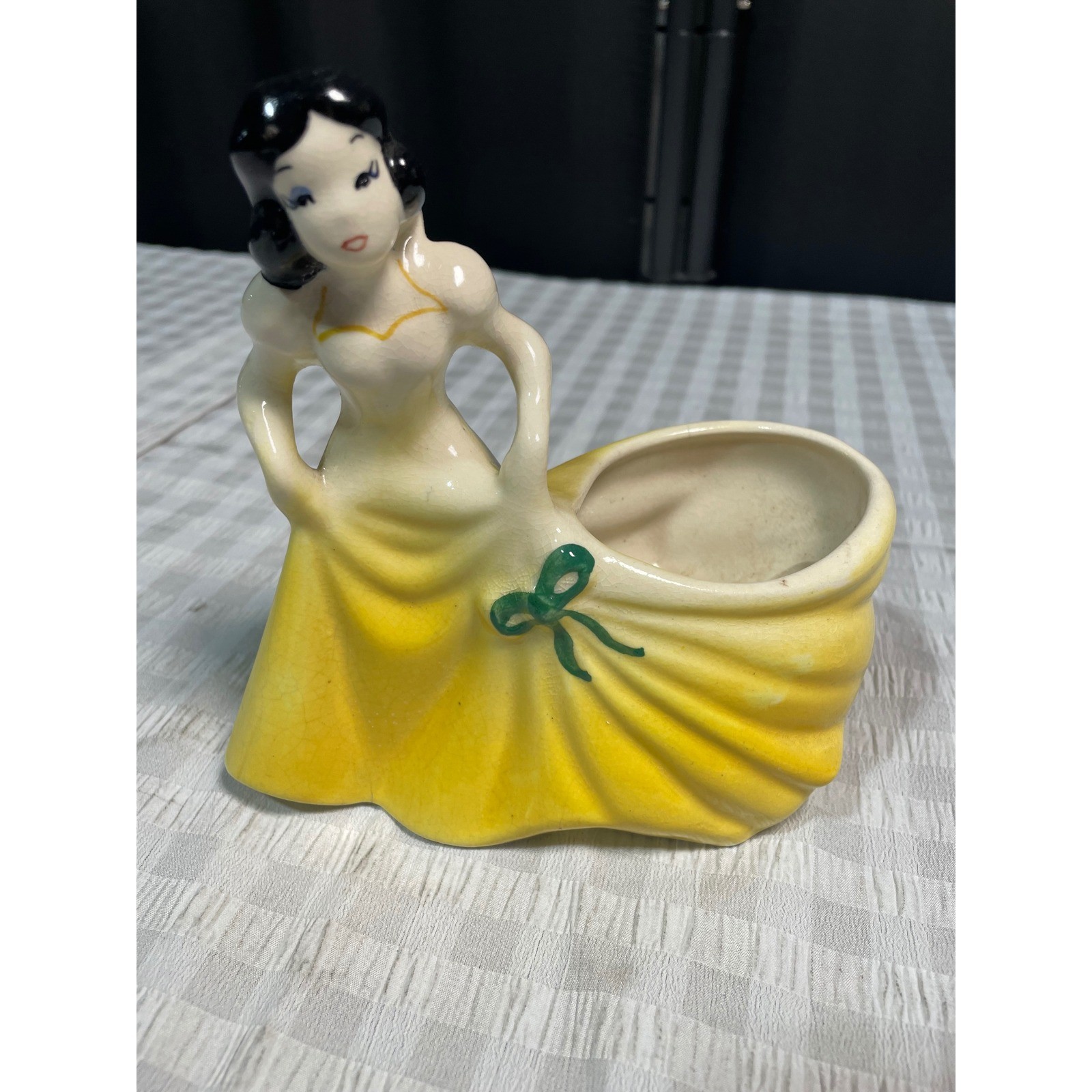 Vintage Ceramic Princess Planter Figurine Yellow Dress Fairytale Decor