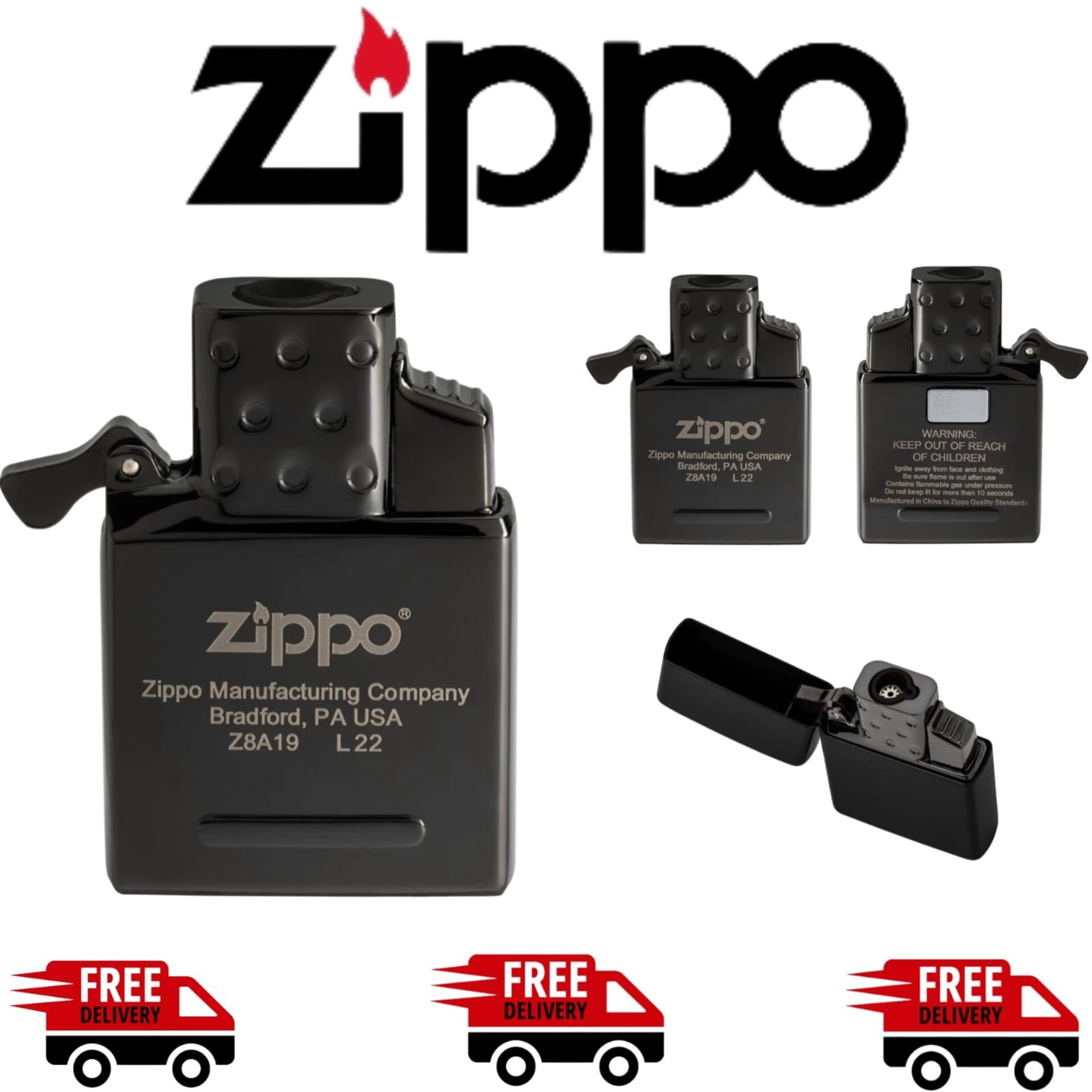 Zippo Black Lighter Single Jet Flame Windproof Torch Insert Butane Gas Insert UK