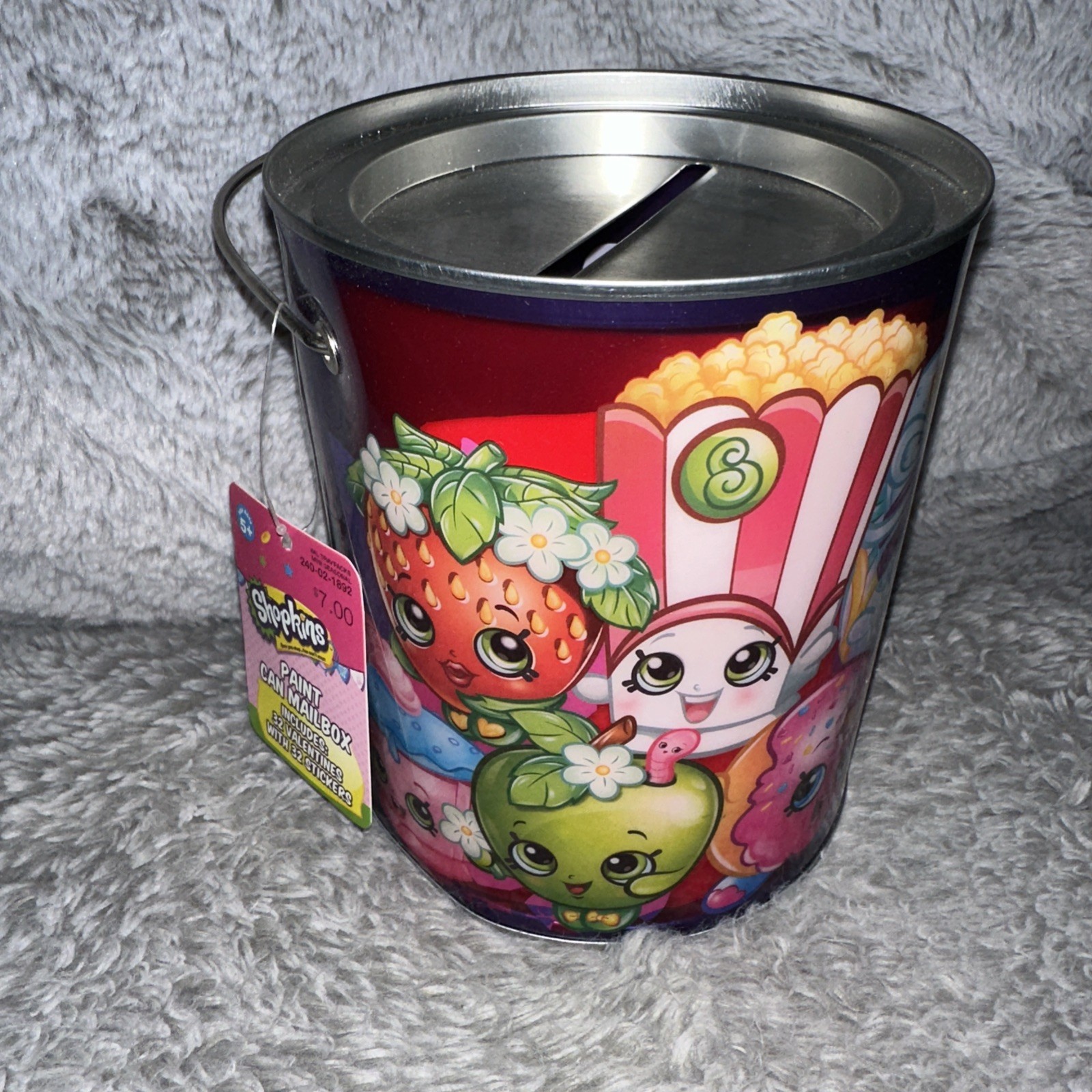 SHOPKINS Metal MailBox Tin Paint Coin Box Collectible NEW Valentines Stickers