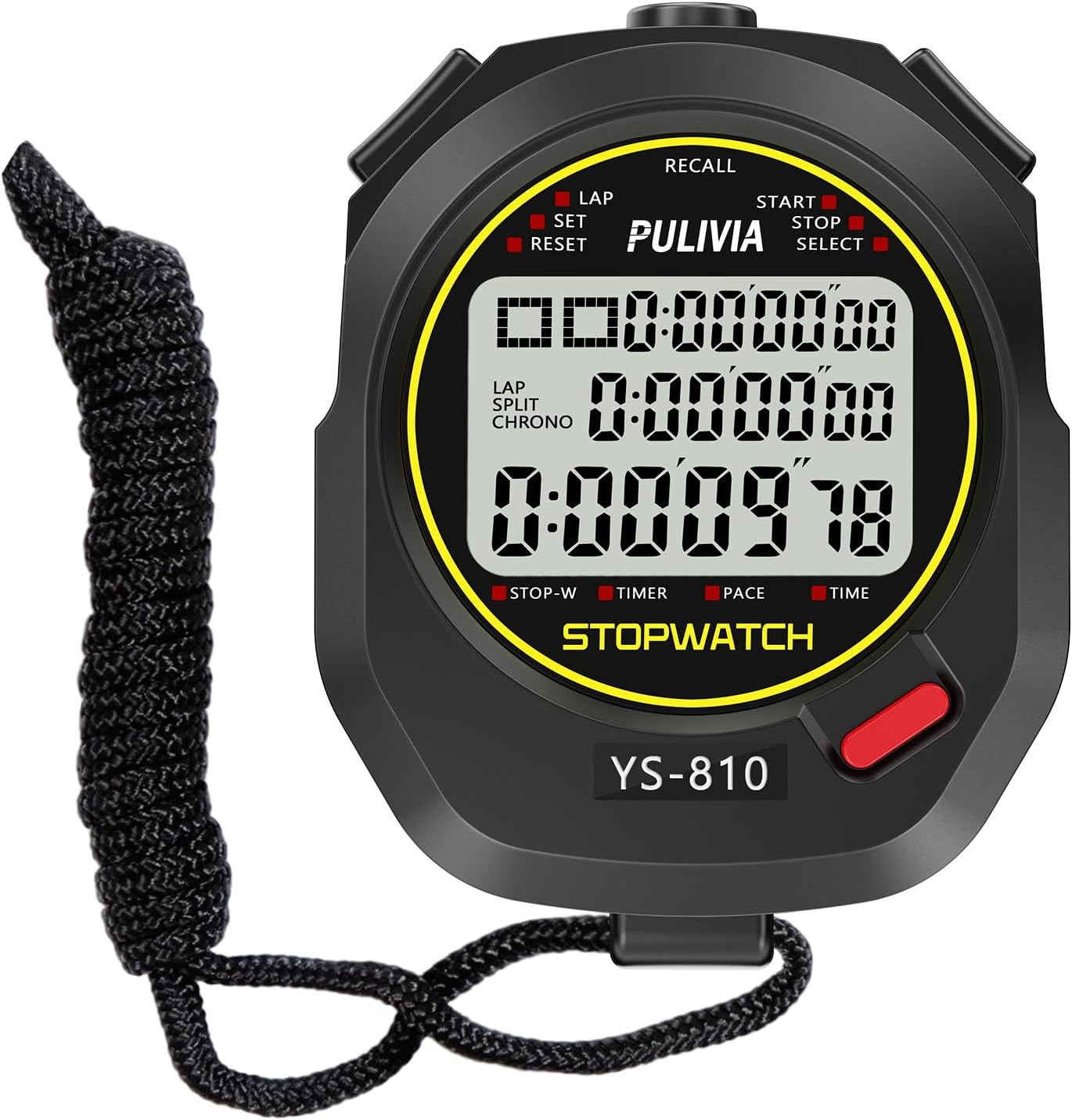 Stopwatch Timer Lap Split Digital Stopwatch with Clock Calendar Alarm, Large Di