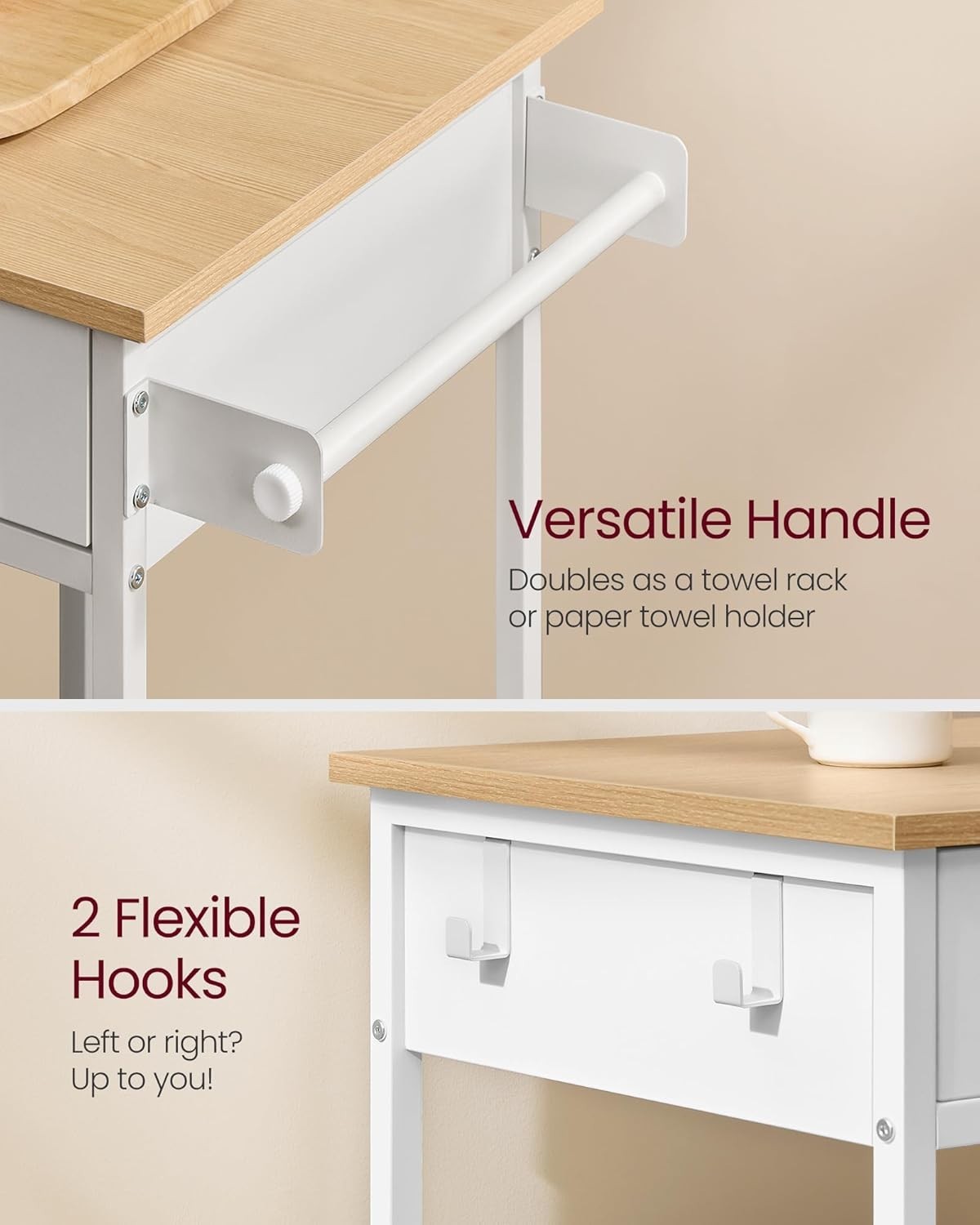 Kitchen Rolling Island, Mobile Kitchen Cart with Storage on Wheels, 17.7 x 38...