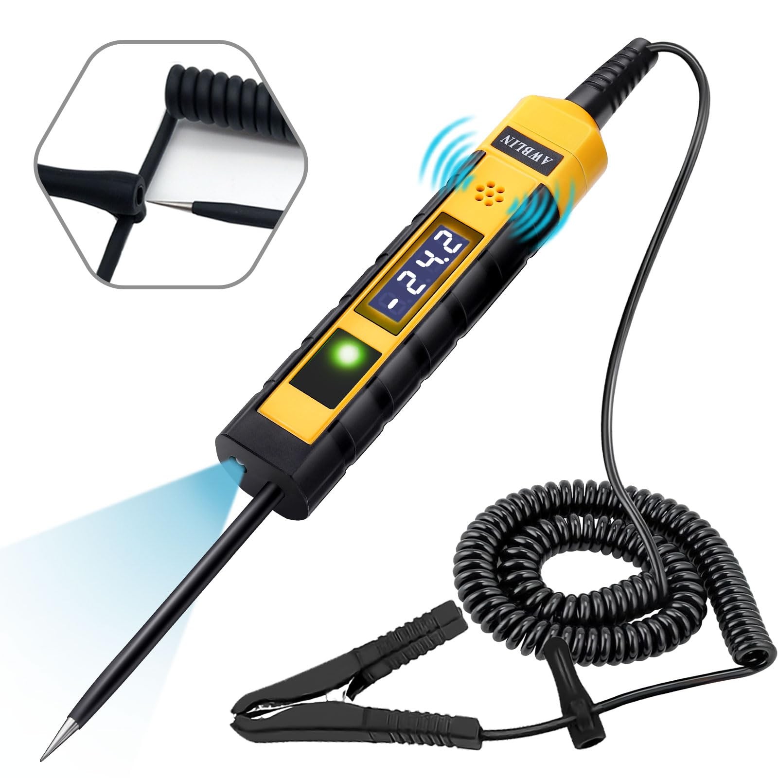 AWBLIN 4-75V DC Automotive Test Light, LCD Digital Light Tester with Yellow