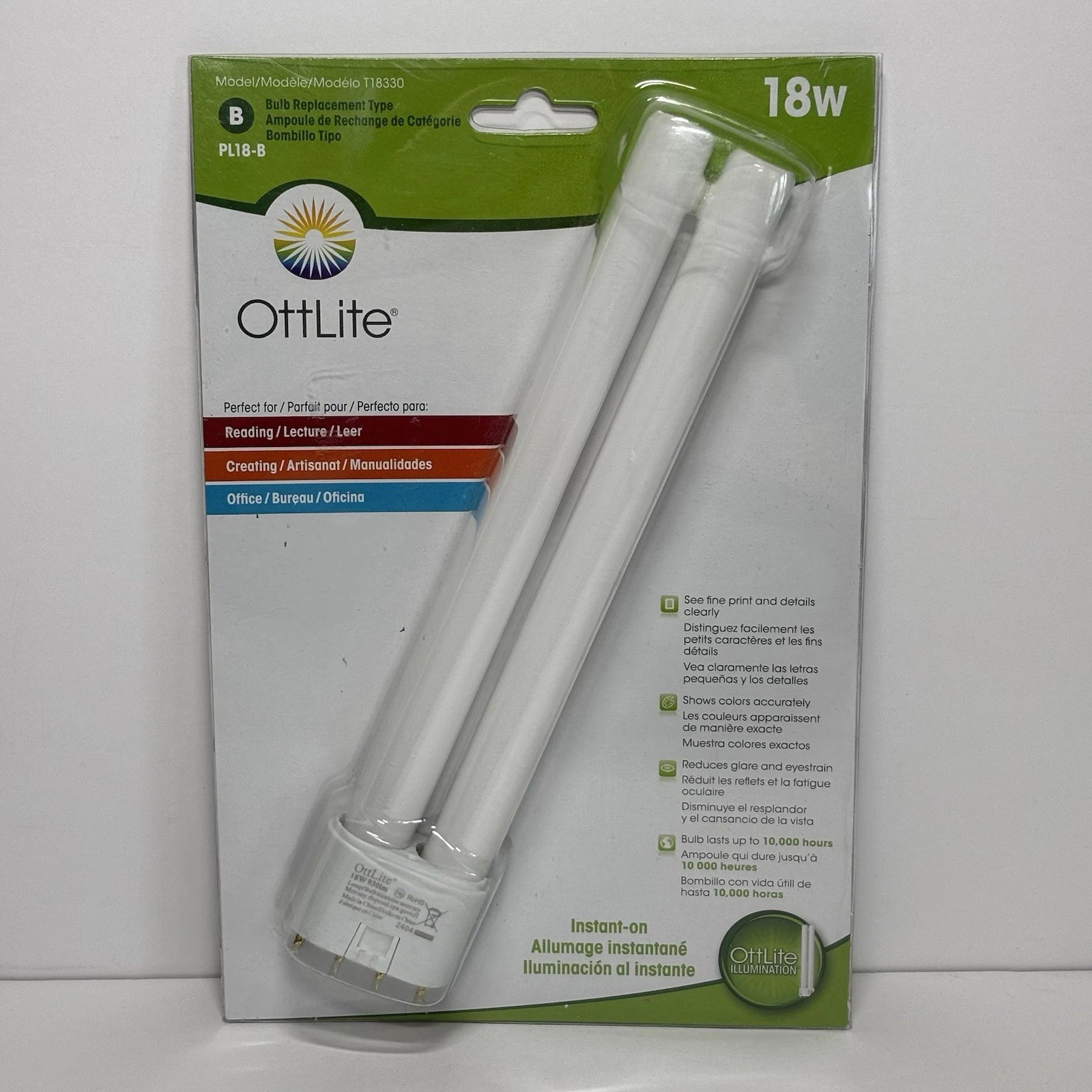 OttLite Replacement Tube Bulb T18330 18w Daylight CFL Type B PL18-B New