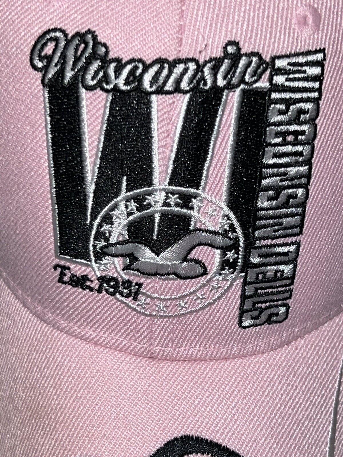 Wisconsin Dells Waterpark Capital Pink Hat Cap w/ Black/ White Accent/Hook Loop