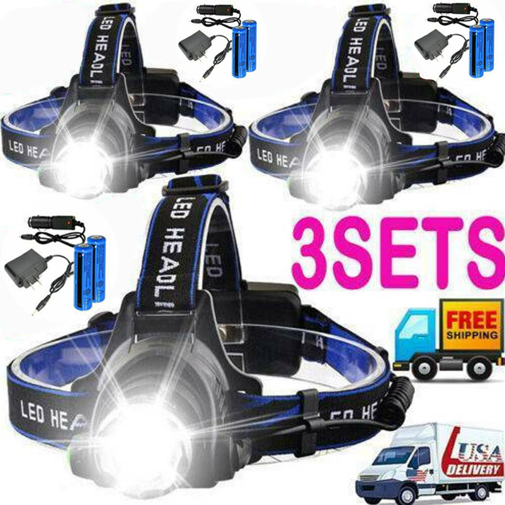 3PCS USB Rechargeable LED Headlamp Flashlight Headlight Head Torch Waterproof