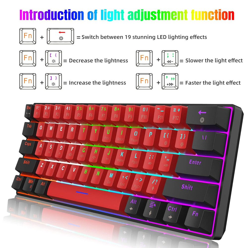 Snpurdiri 60% Wired Gaming Keyboard RGB Backlit Small Membrane 61 Keys for PC