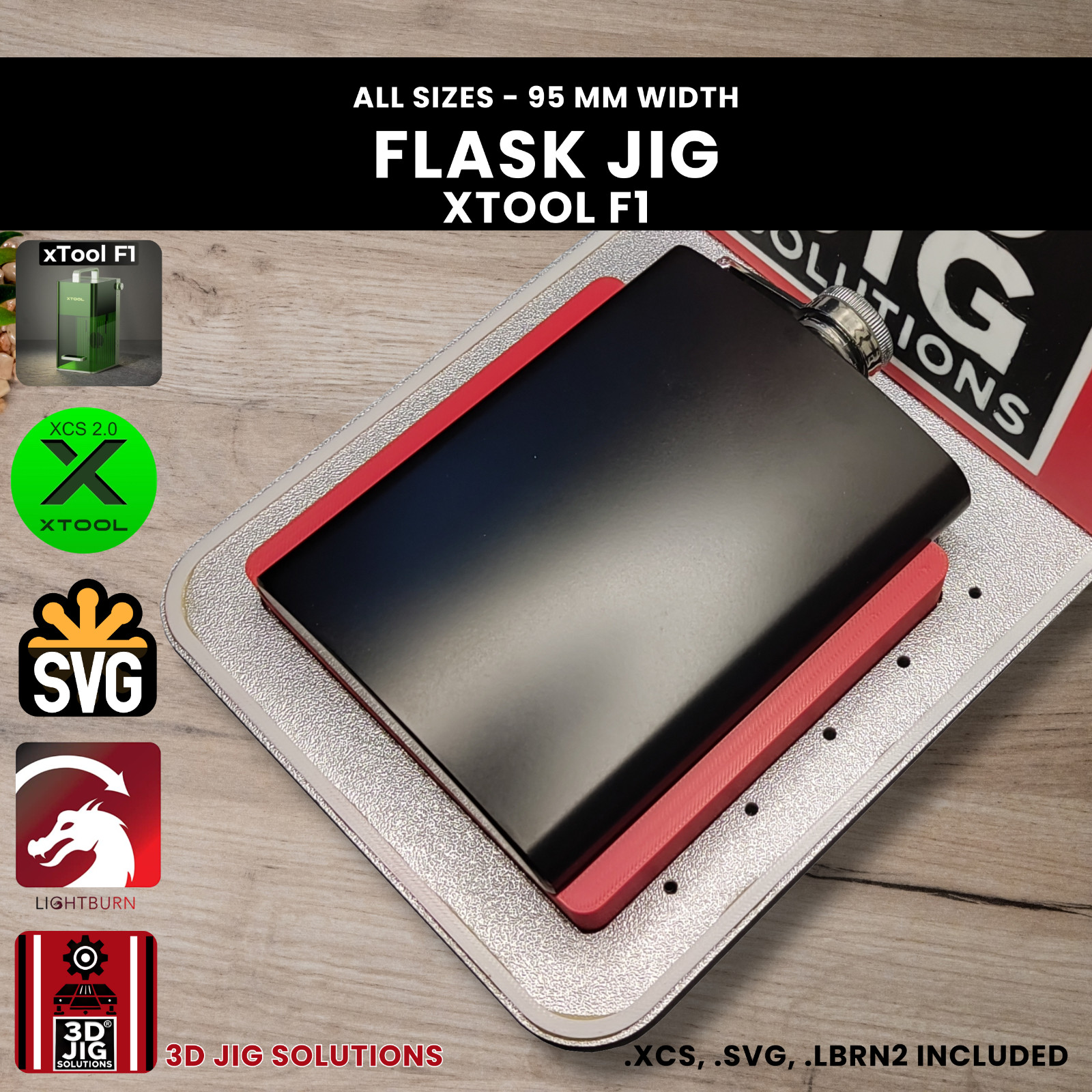 xTool F1 Flask Laser Engraving Jig | 6-12 oz | 95mm Width | Both Sides