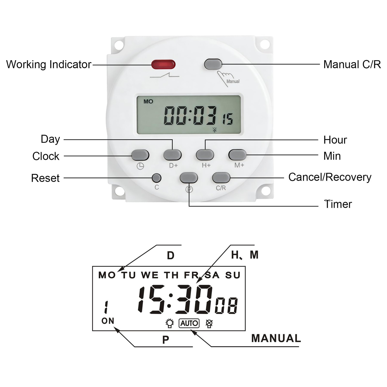 Timer Switch, CN101A, DC/AC 12V 16Amp, Digital LCD Power Programmable Timer