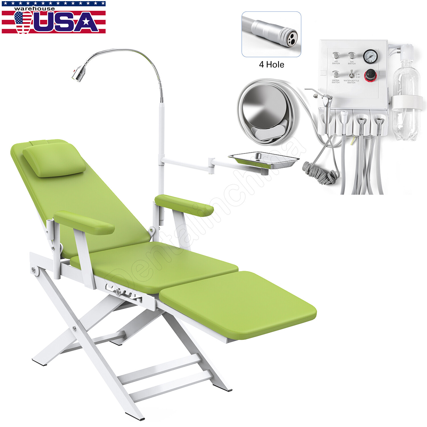 Dental Portable Mobile Chair LED Light Folding Chair Dental Turbine Unit 4 Holes