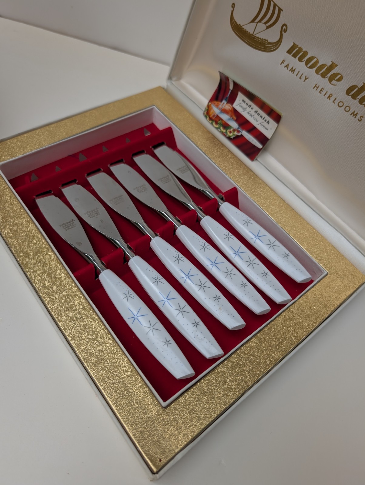 Sheffield England MCM MODE DANISH Atomic Starburst Design Steak Knives Set of 6