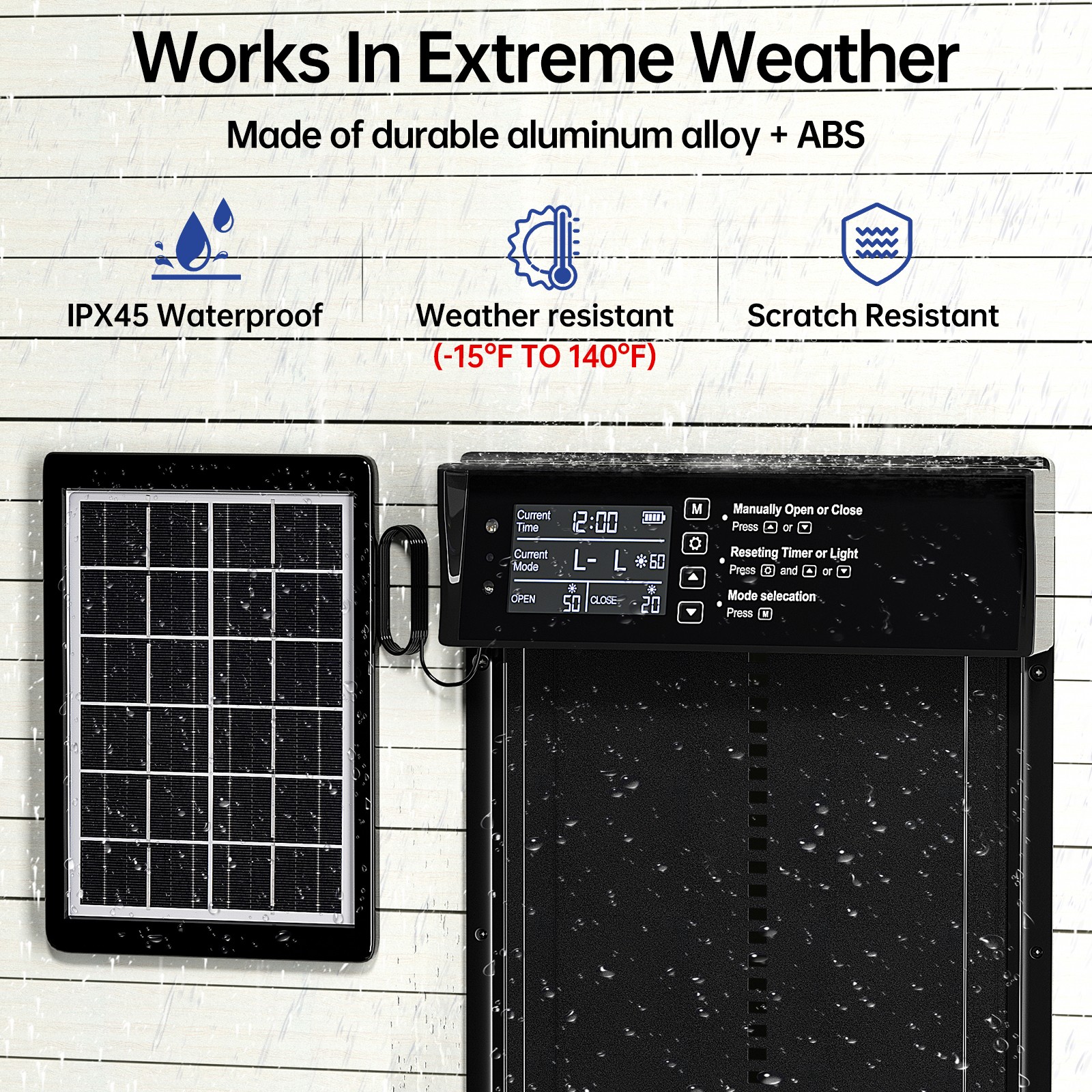 Solar Automatic Chicken Coop Door Poultry Gate Timer & Light Sensor & Anti-Pinch