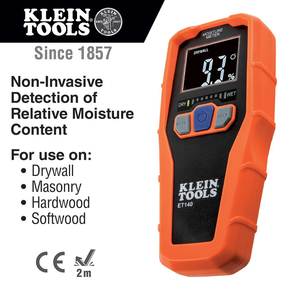 Klein Tools ET140 Pinless Moisture Meter for Non-Destructive Moisture Detection