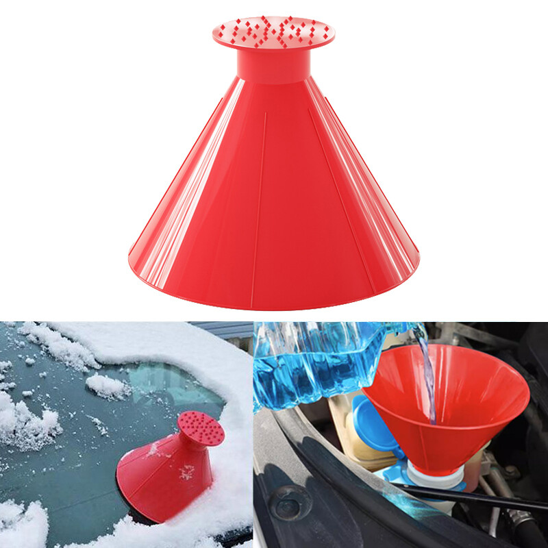1Pc Magical Car Windshield Ice Snow Remover Scraper Tool Round Funnel Cone Red