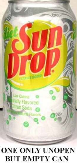 "Diet Sun Drop” Citrus Soda EMPTY UNOPEN USA 2011 Missouri's "Golden Girl Cola"