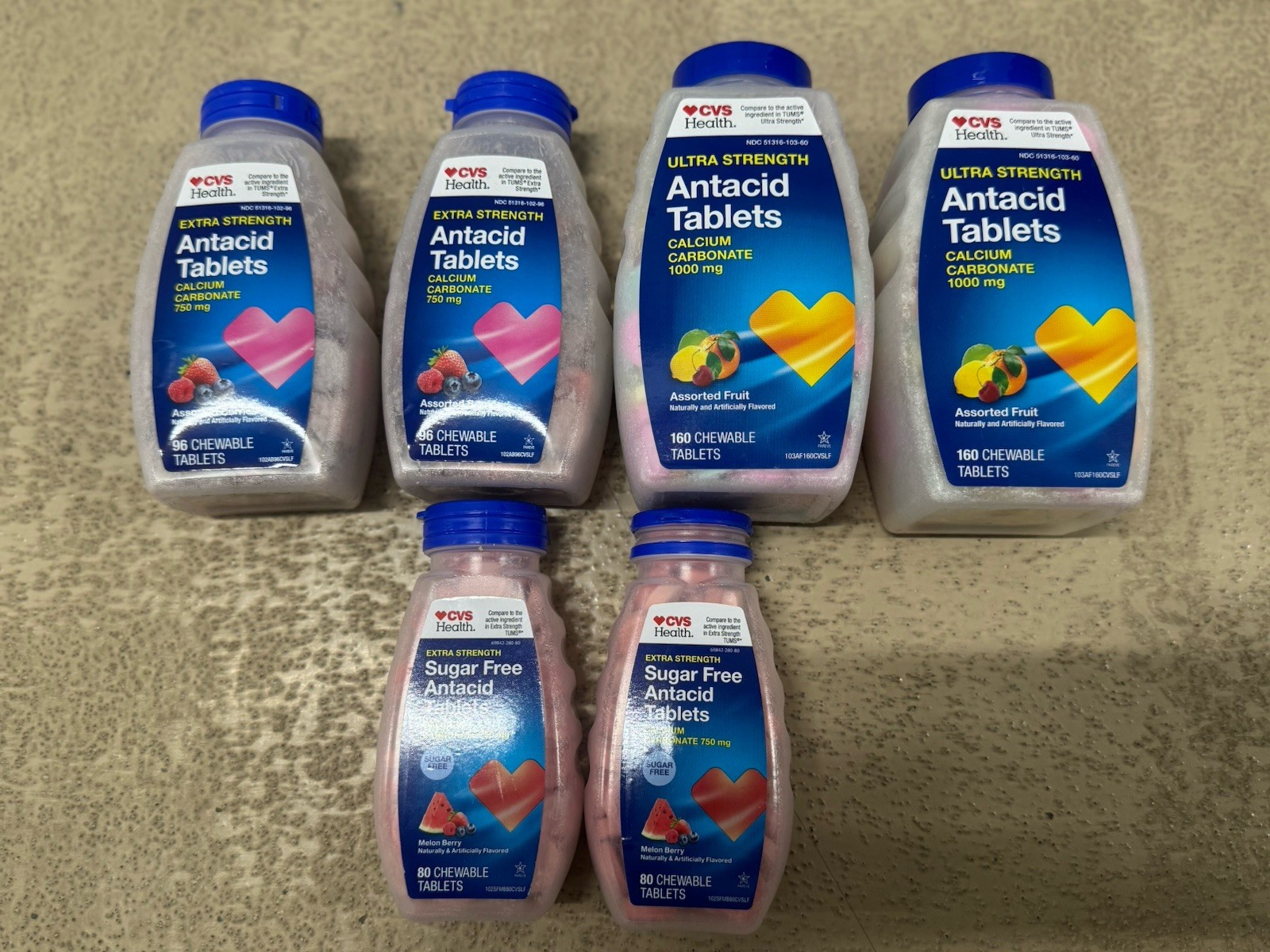 6 Bottles CVS Health Antacid Tablets 800 Total Fruits And Melon Berry Exp 2027+