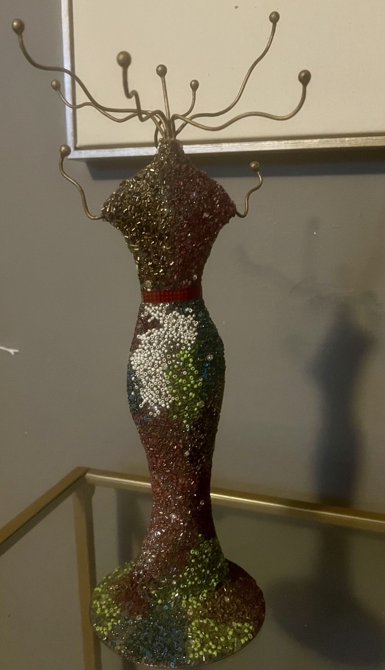 Handmade Multicolor Beaded Metal Jewelry Display Stand for Necklaces & Earrings