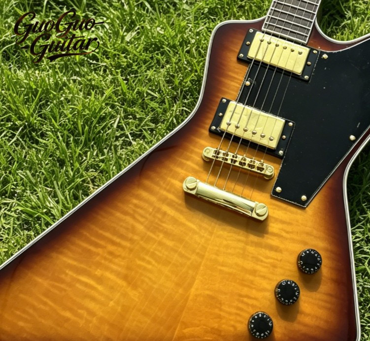 US Warehouse Sunburst Style Electric Guitar Flame Maple Top Gold Hardwre
