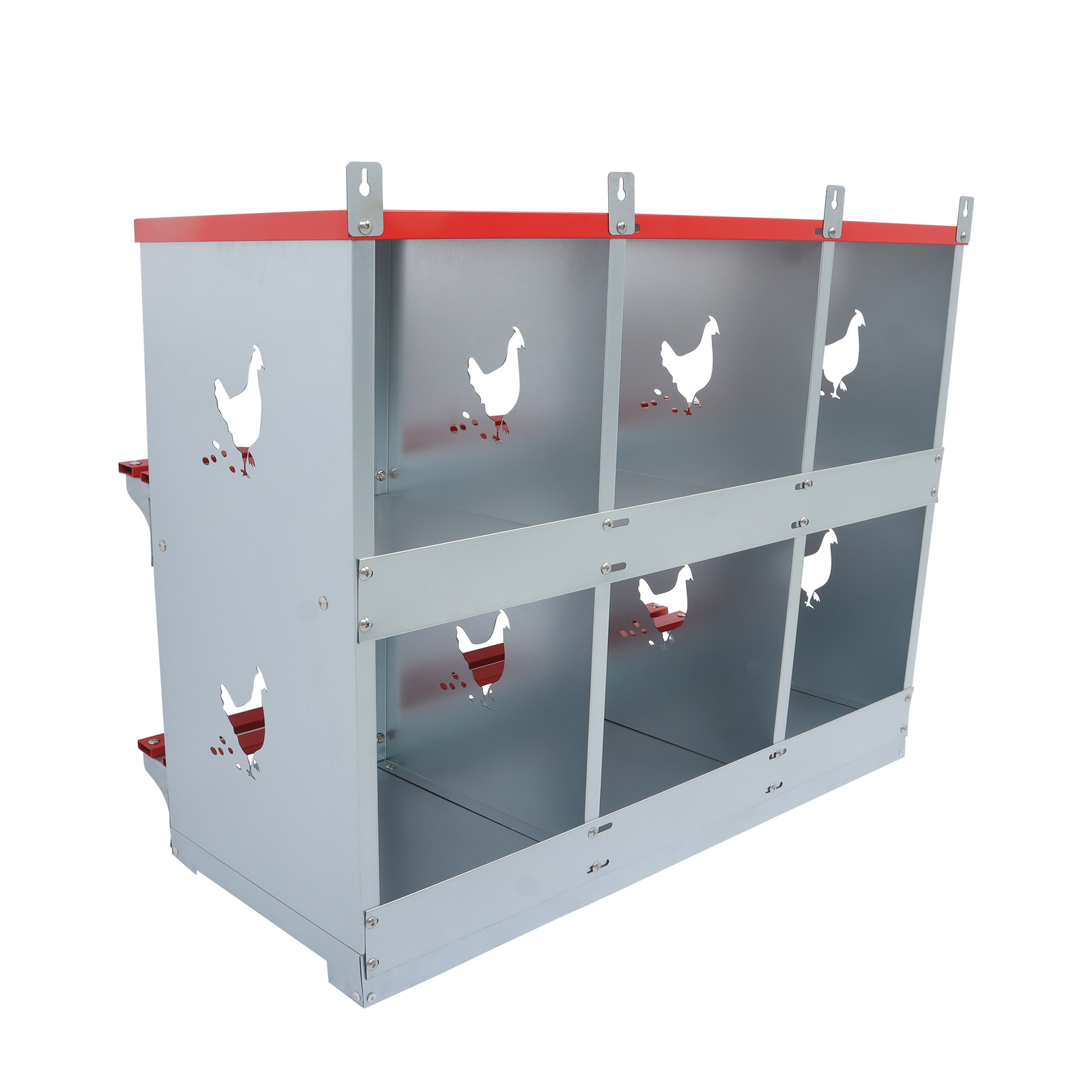 6-Compartment Chicken Nest Box Mental Box with Inclined Nesting Boxes