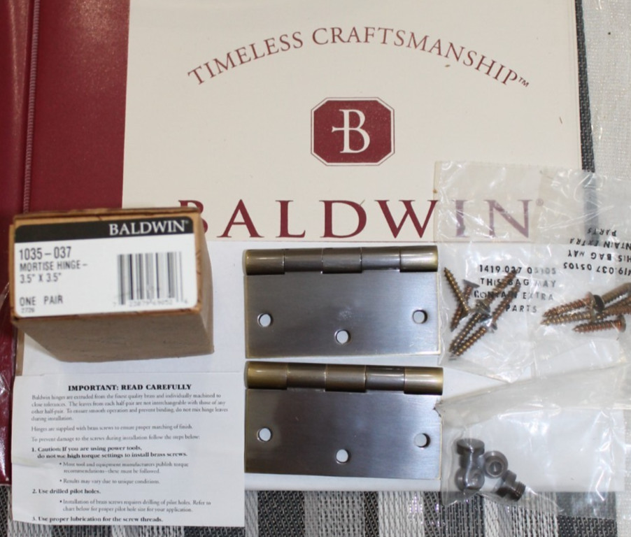 Baldwin Brass Hinge Pair 1040-037 Antique/ Aged Brass 4" x 4" Mortise NEW!