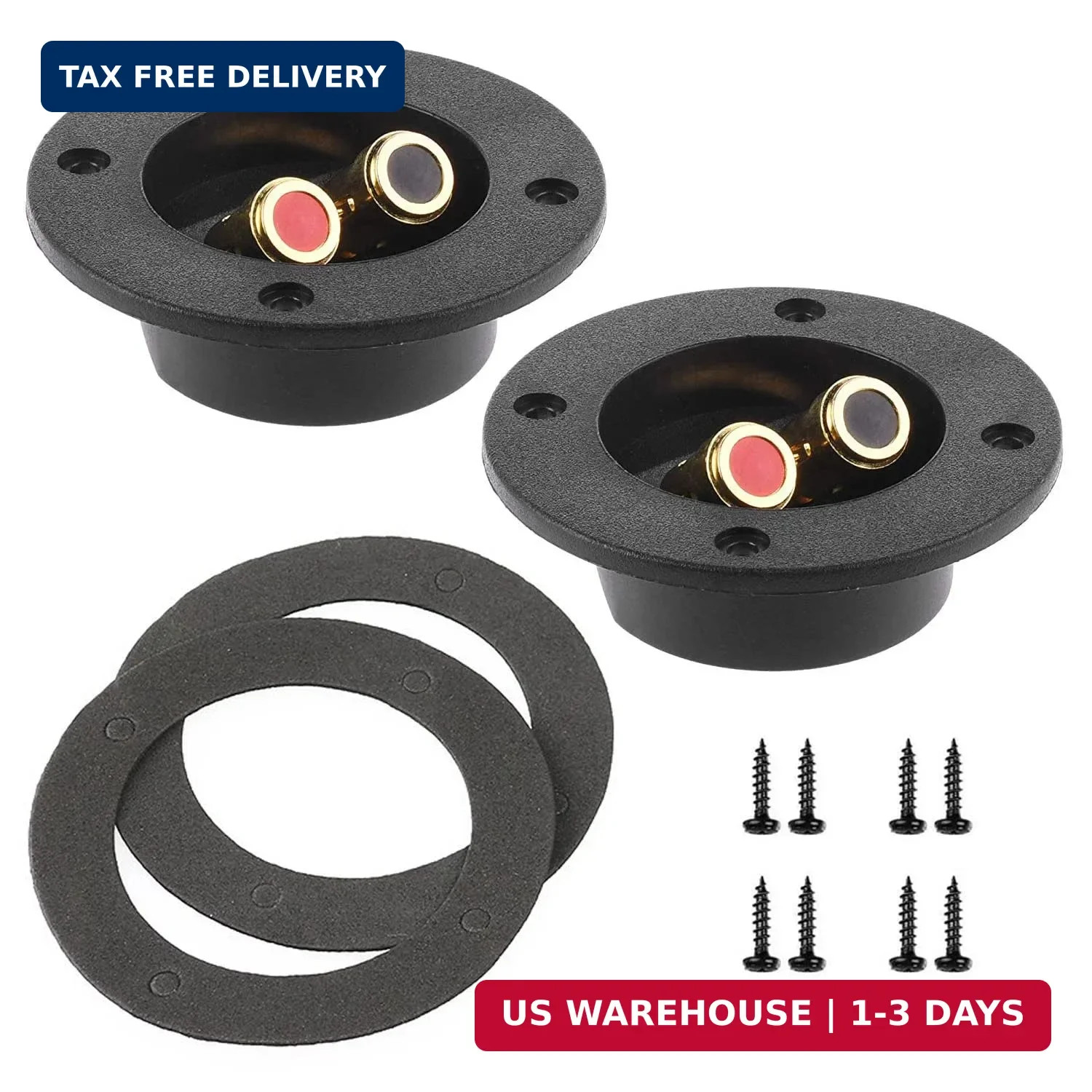 2 Pcs 3" Double Binding Round Gold Plate Push Spring Loaded Jacks Speaker Box Te