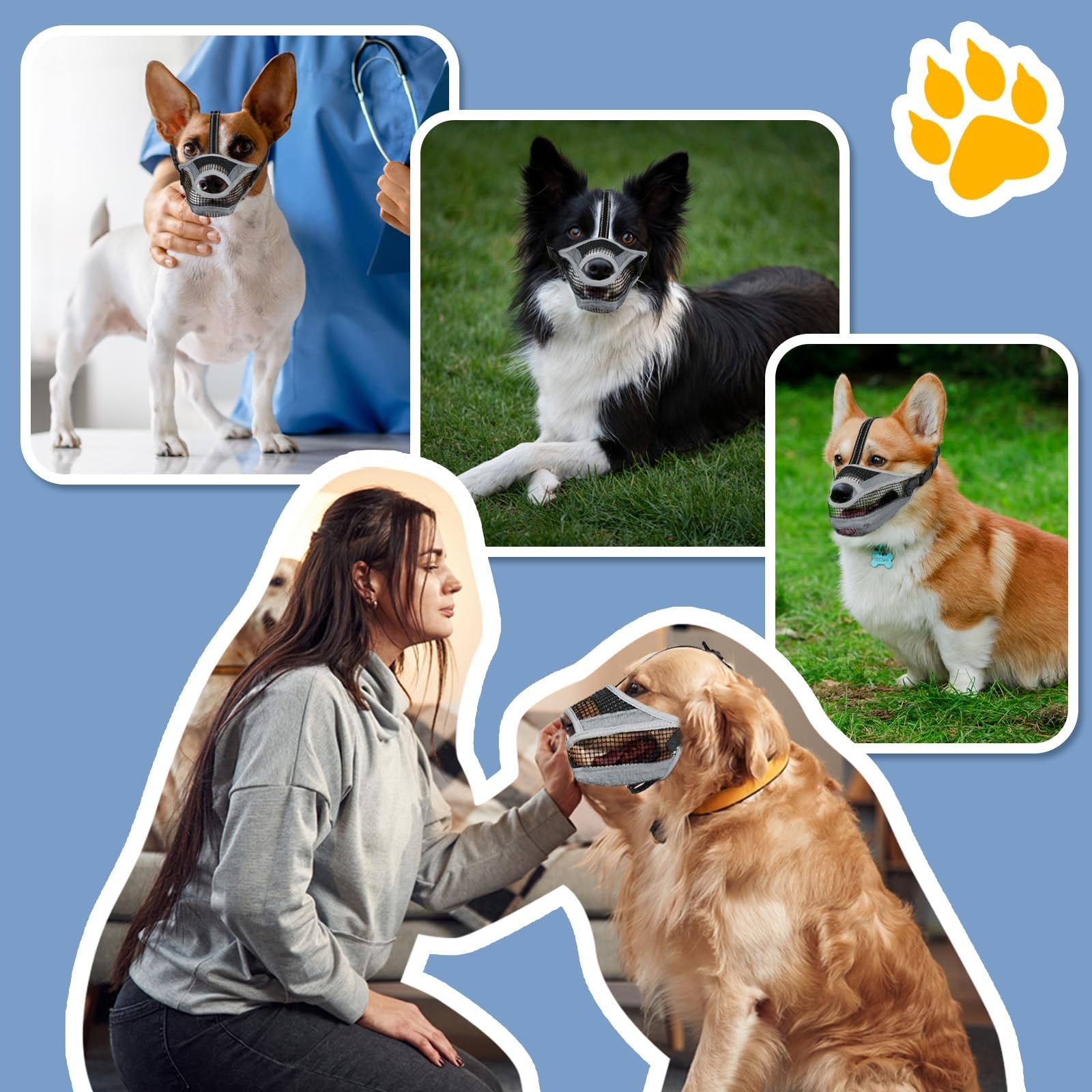 Soft Mesh Dog Muzzle with Reflective Adjustable Strap, Lightweight Muzzle for...