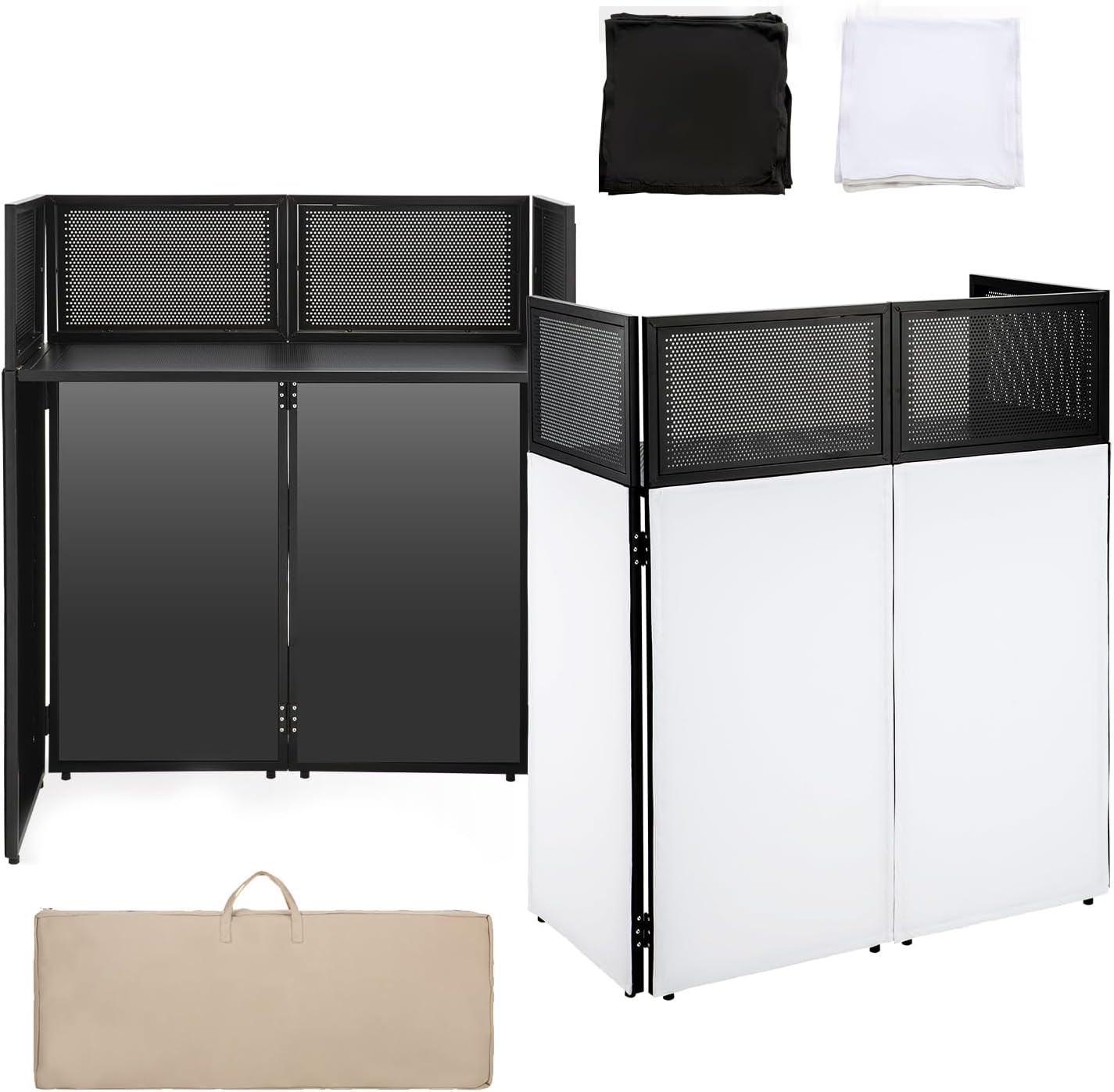 Portable DJ Booth Facade Stand | Foldable DJ Table with 38.5"X19" Surface & Cabl